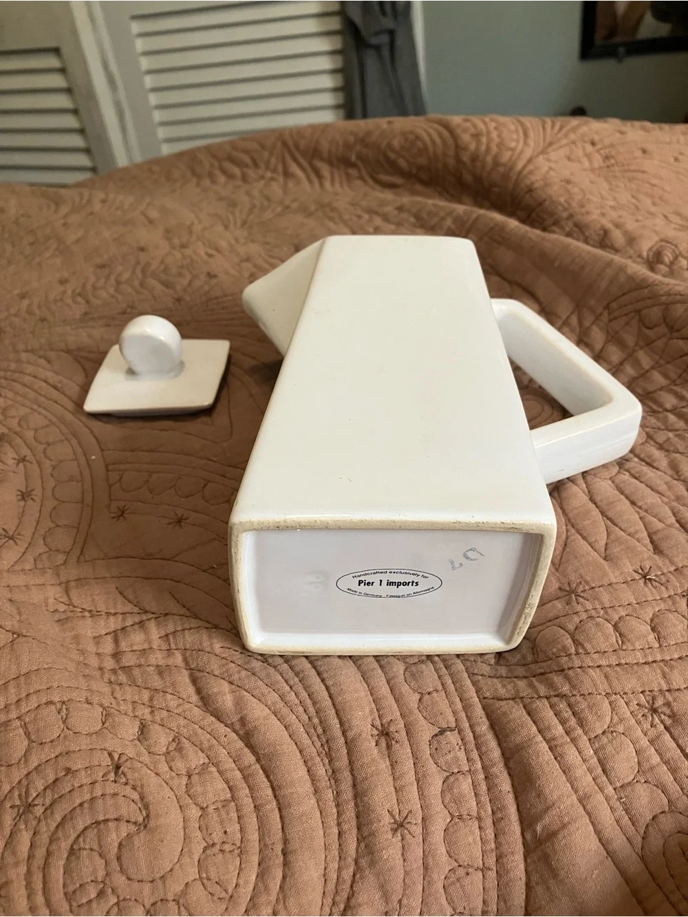 Vintage Pier 1 White Ceramic Rectangular Pitcher